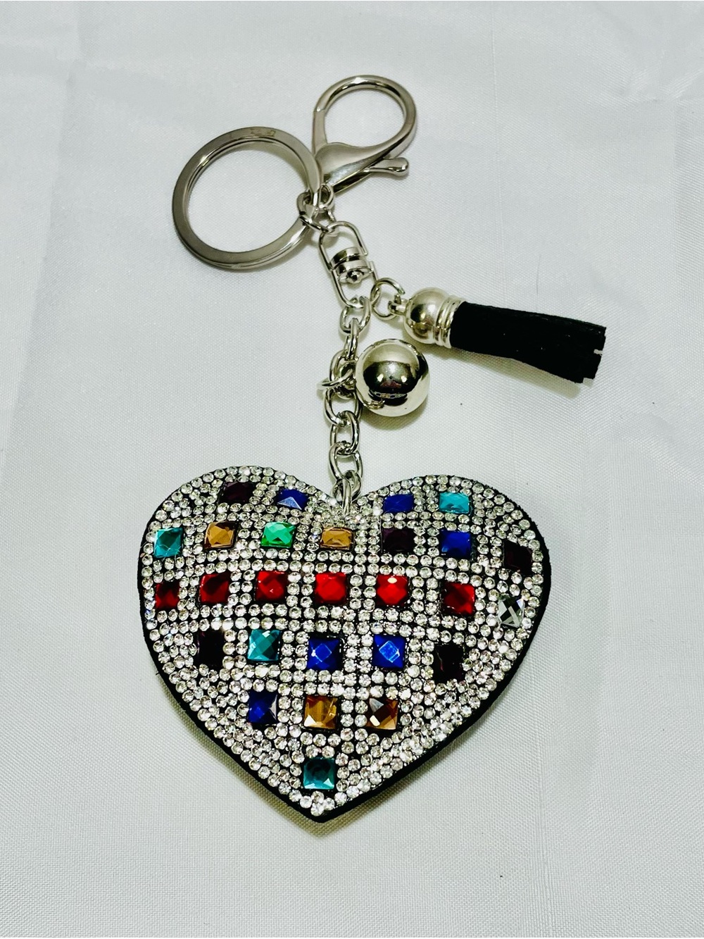 Bag Charm/Keychain - Crystal Multicolor Heart, NWOT